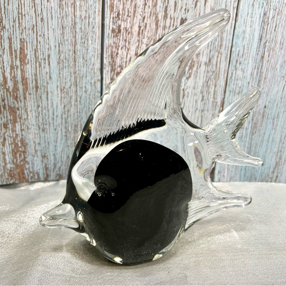 Jaakko Liikanen (JL) Clear Blown Art Glass Angel Fish Black Figurine - Picture 2 of 9